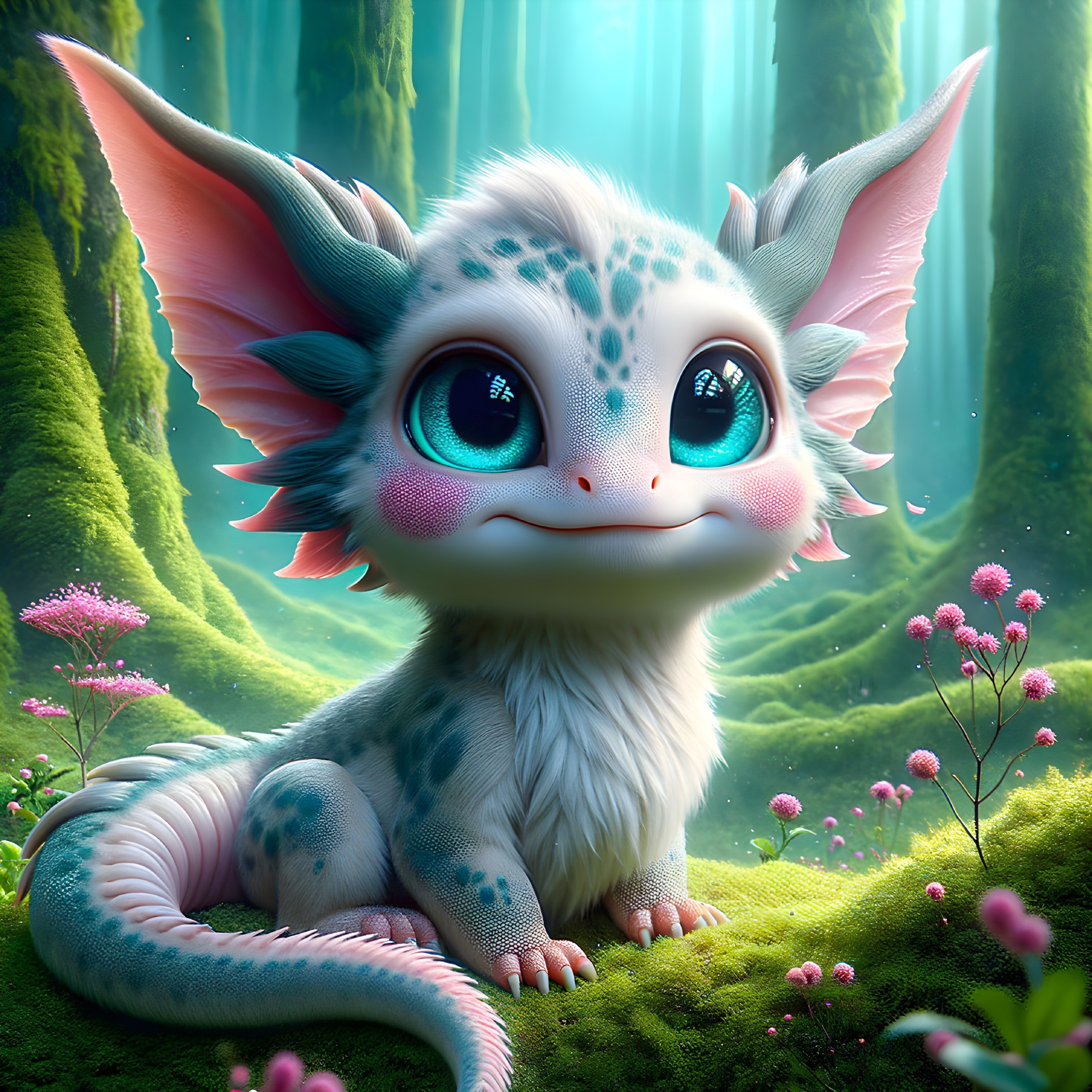Charming Small Creature in Enchanted Forest Setting