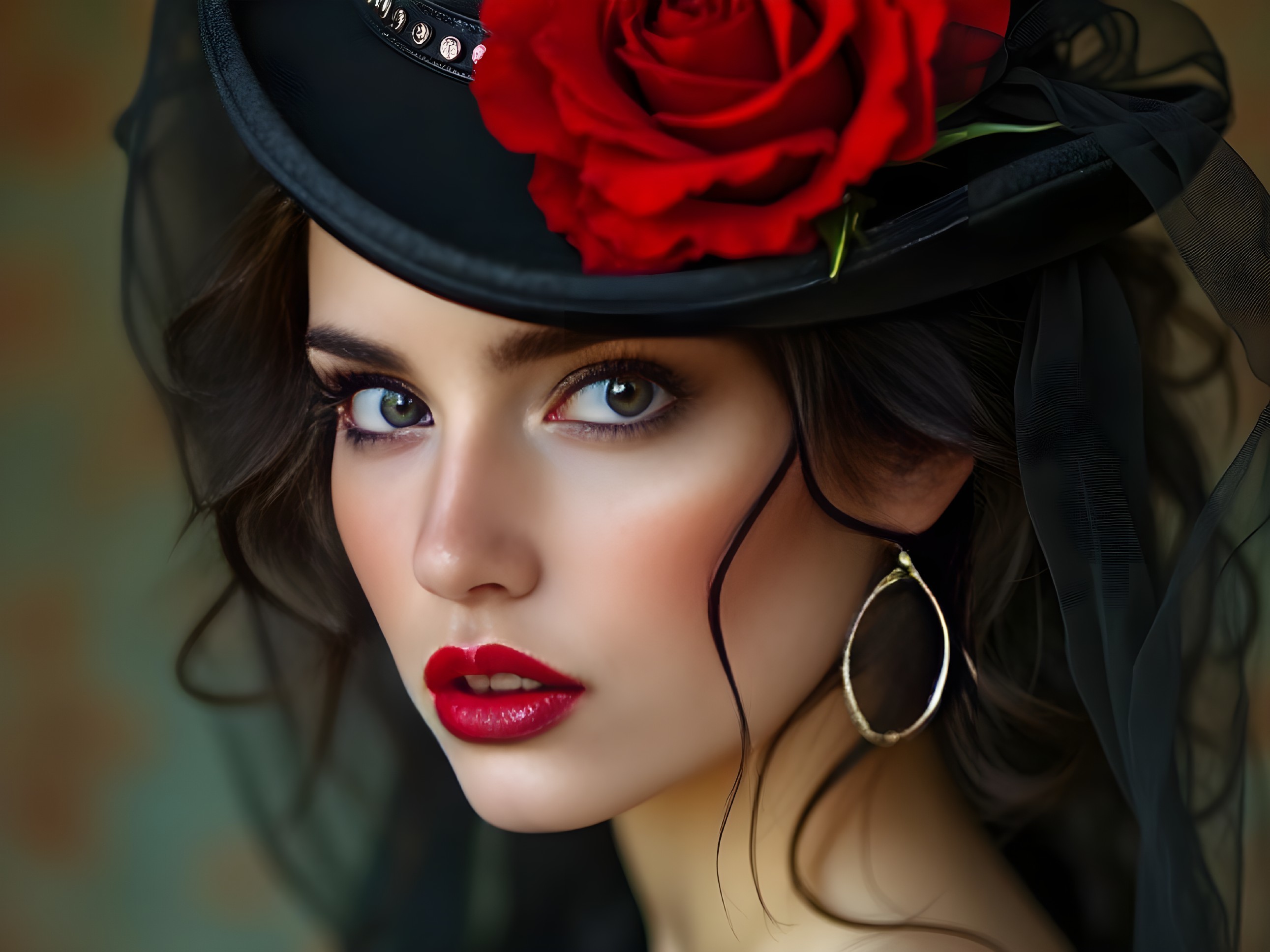 Portrait of a Young Woman with Blue Eyes and Hat