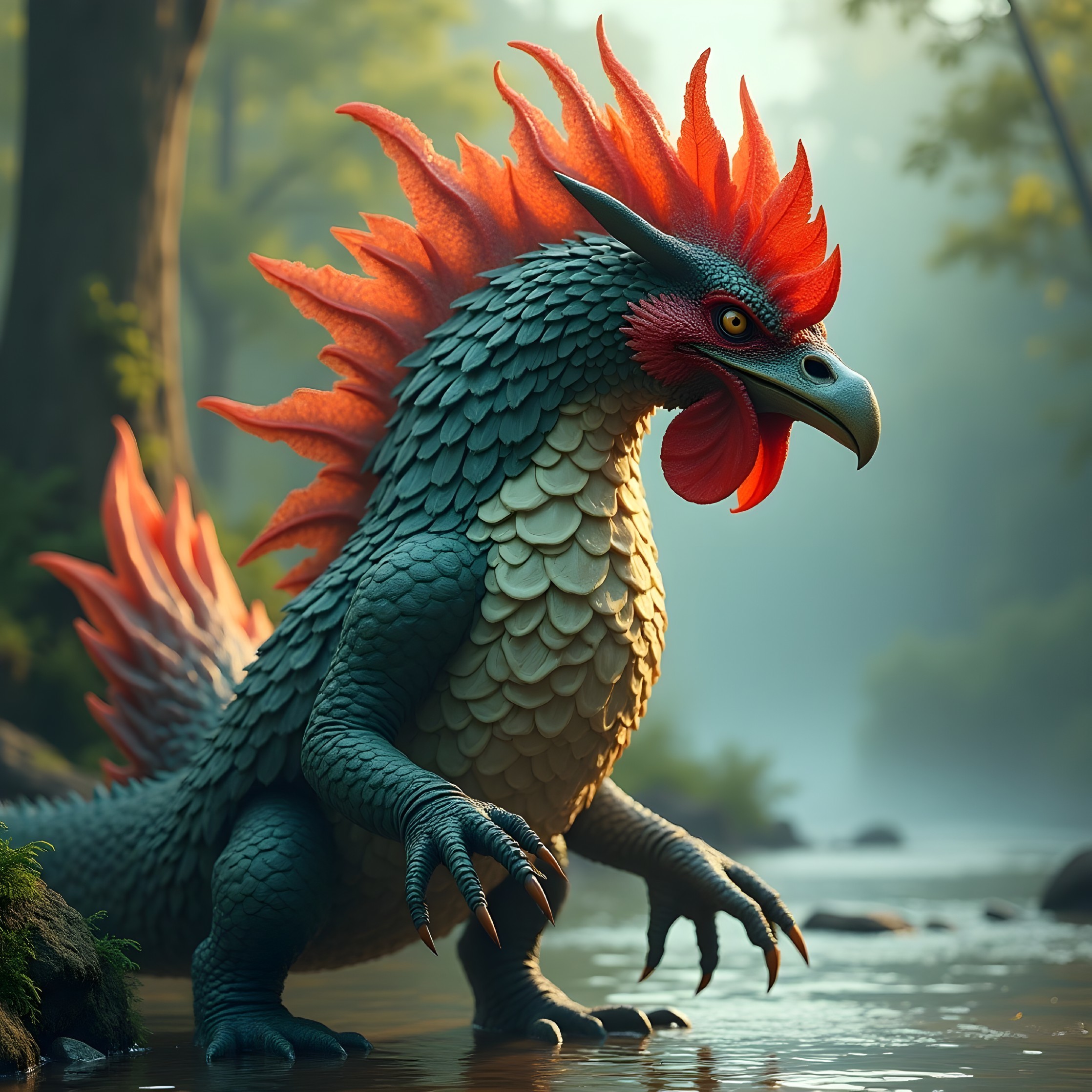 Dragon-Rooster Hybrid Creature by Water's Edge