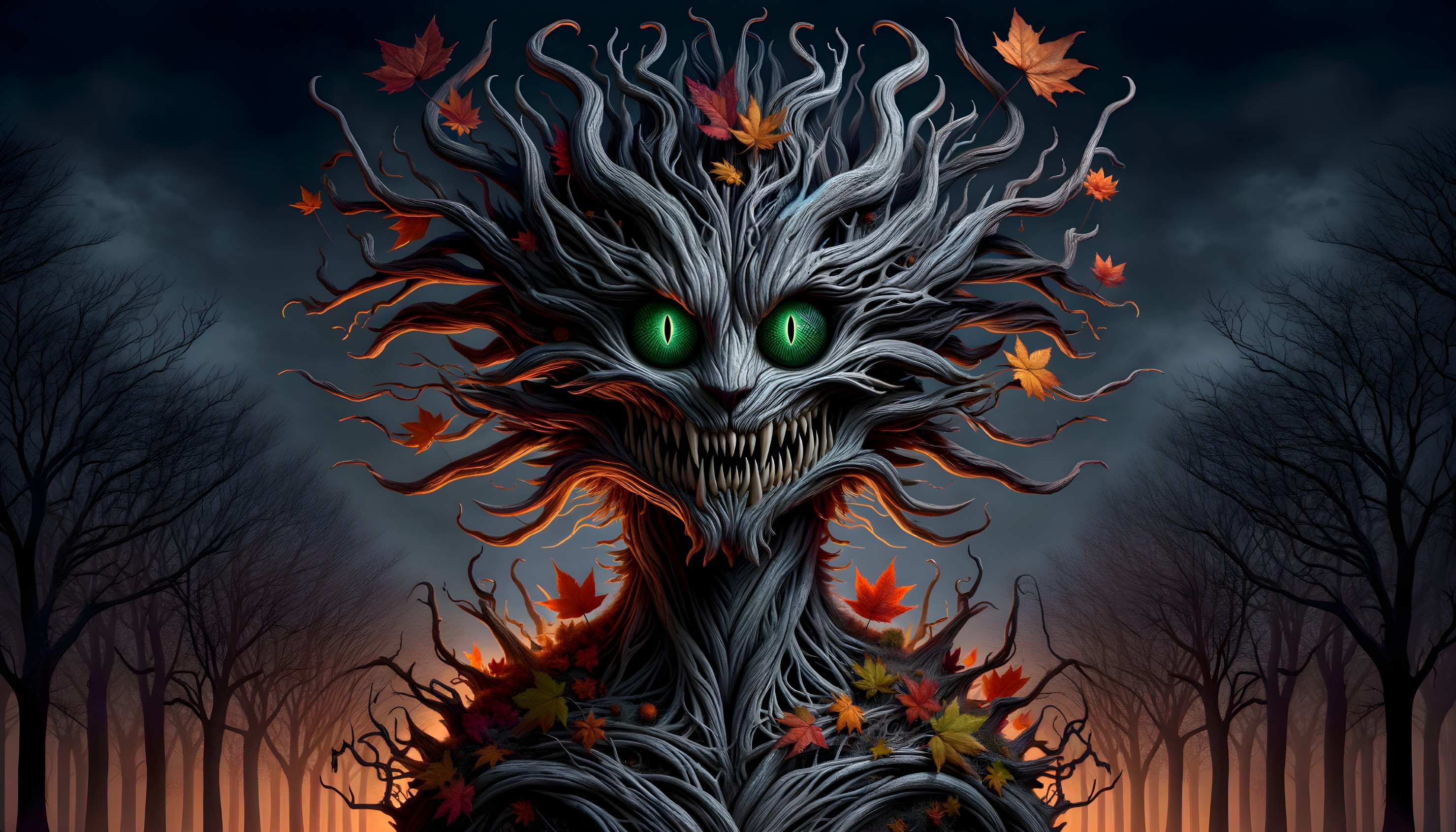 Sinister Tree Creature in Dark Forest Setting