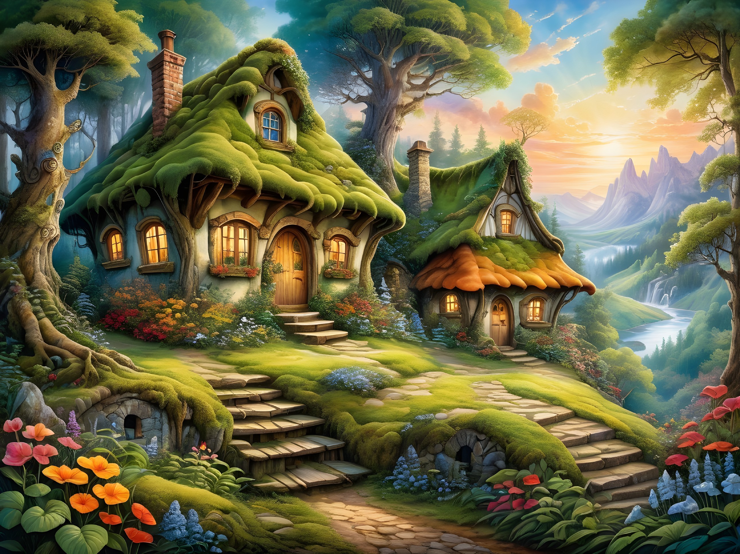 Fairy-Tale Cottages in a Flowering Landscape