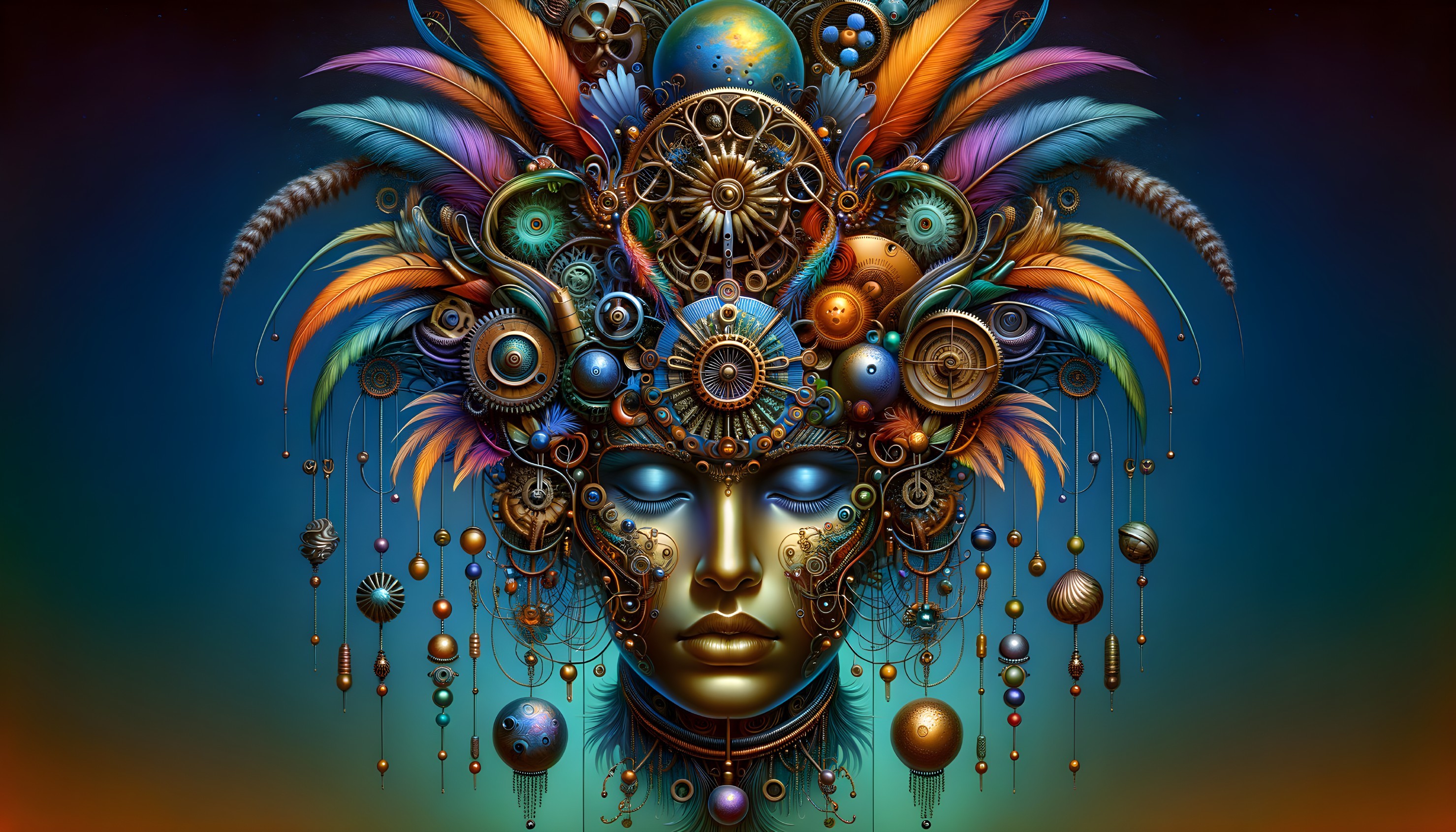 Cybernetic Beauty  Mechanical Headdress Portrait