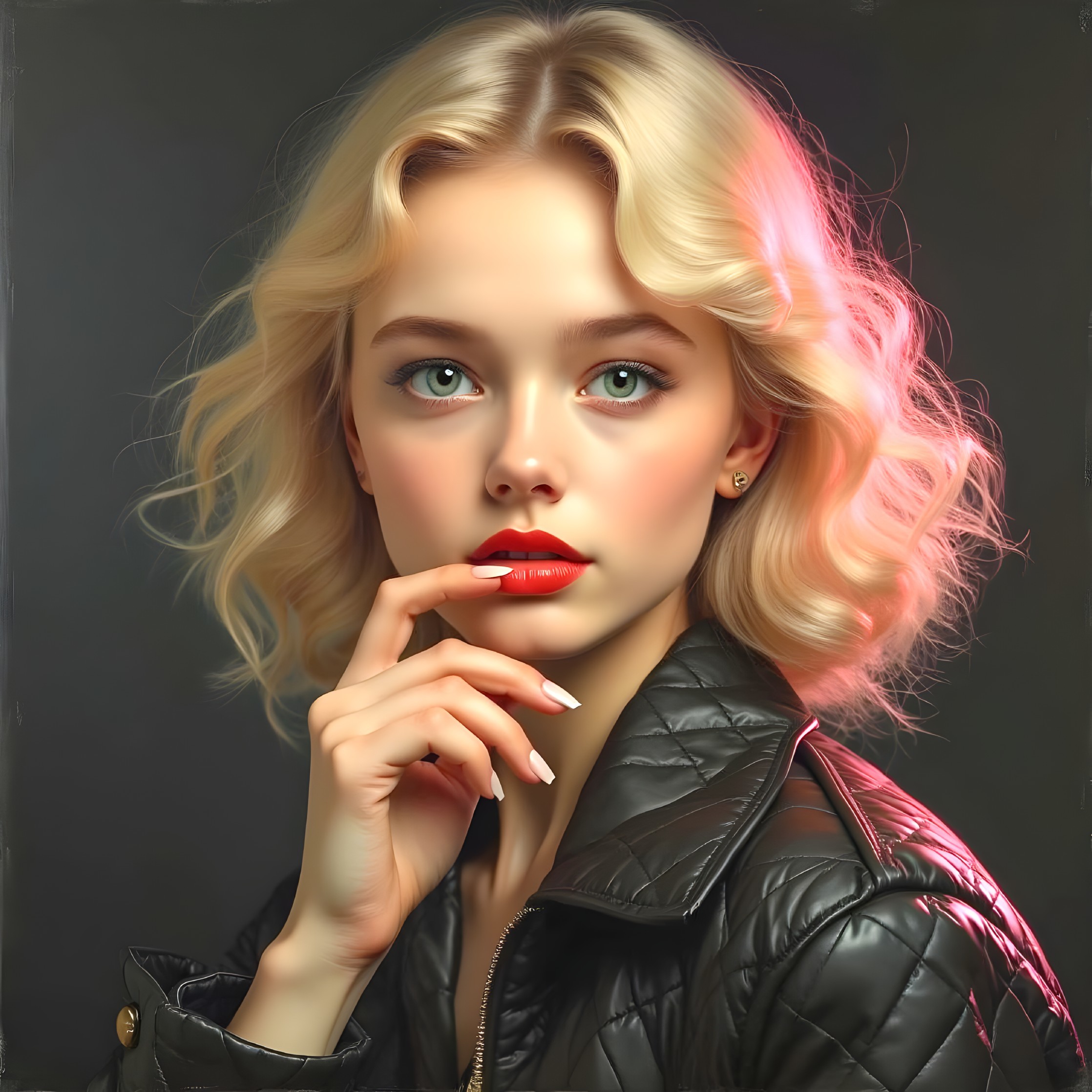 Portrait of a young woman with blonde hair and green eyes