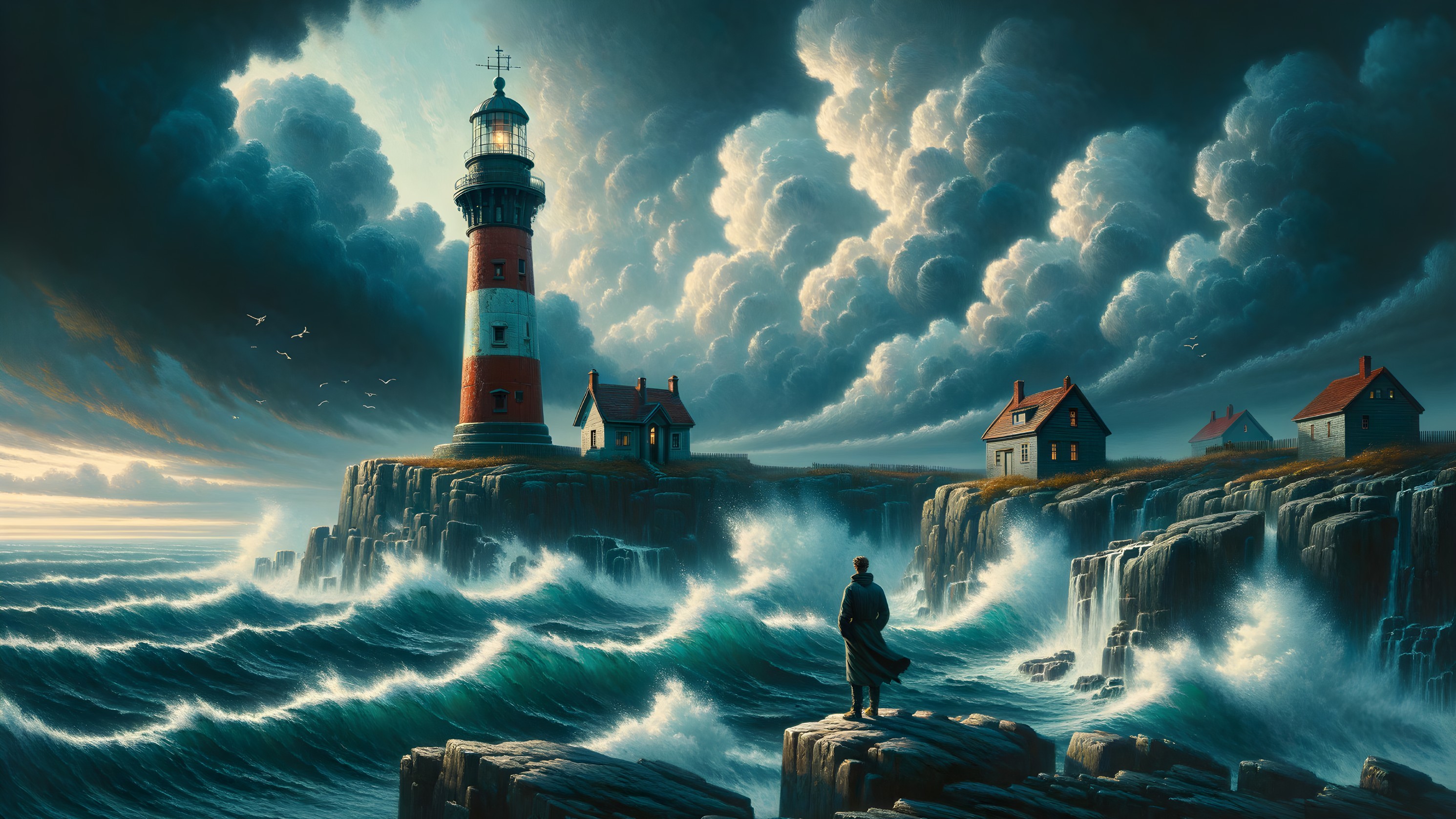 Majestic lighthouse on cliffs with dramatic sea view