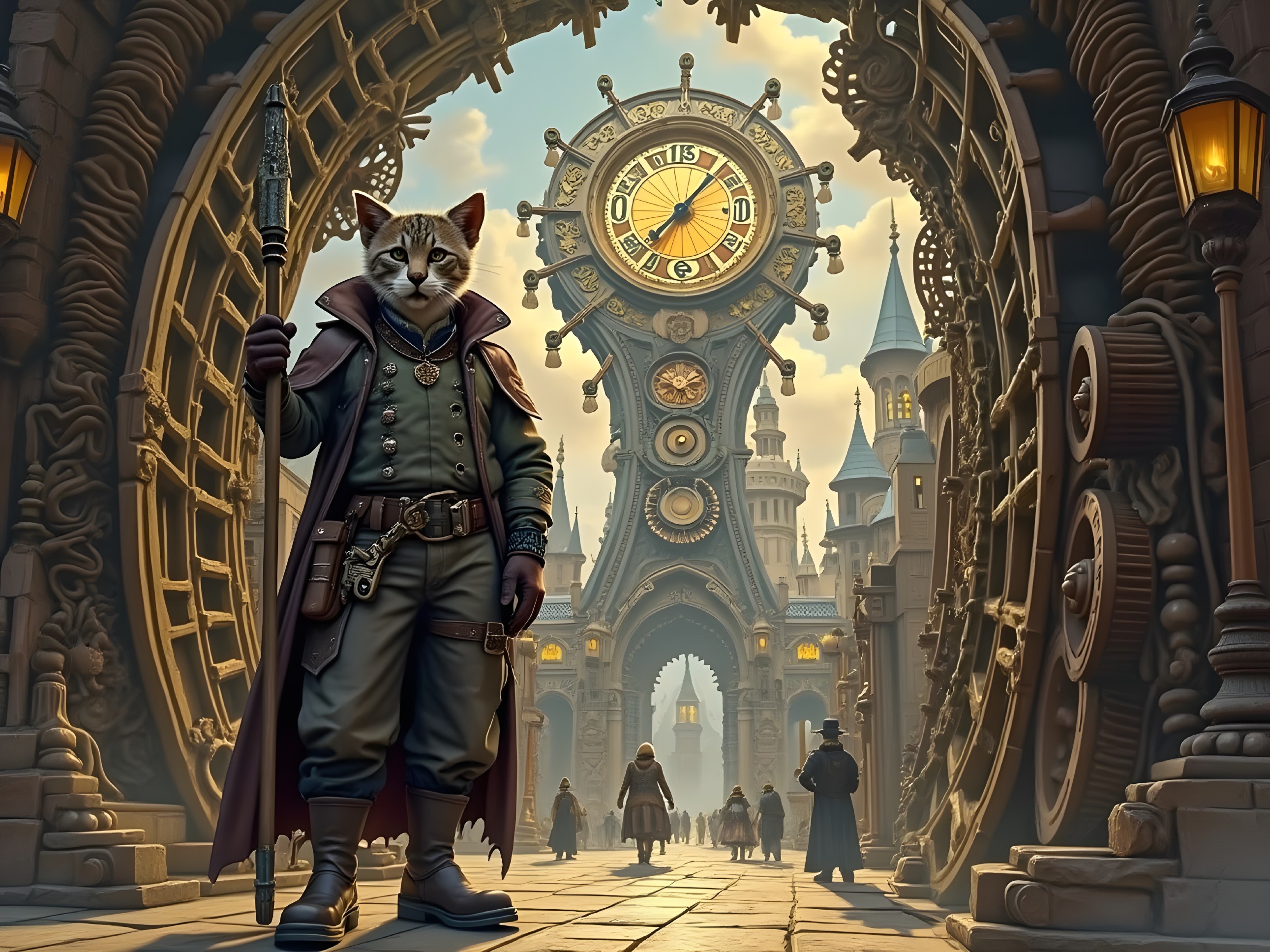 Regal Cat at Grand Clockwork Archway in Fantasy Realm