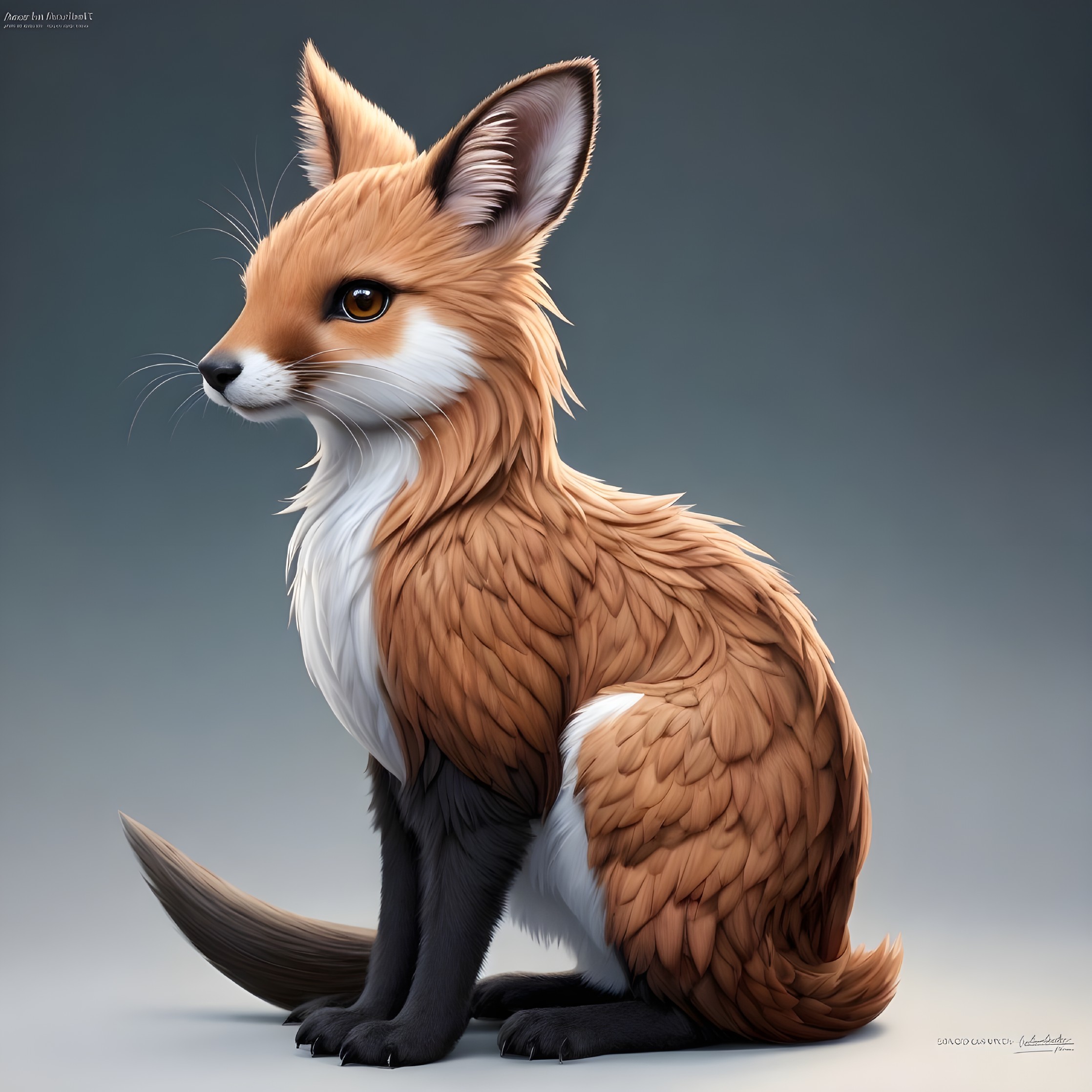 Detailed Red Fox Sitting Digital Illustration with Realistic Fur Texture