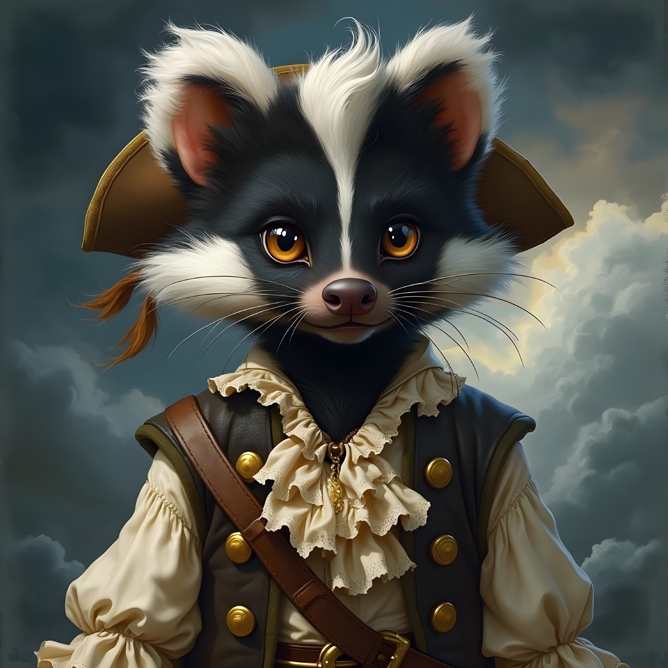 Cartoon Pirate Raccoon with Tricorne Hat and Vest
