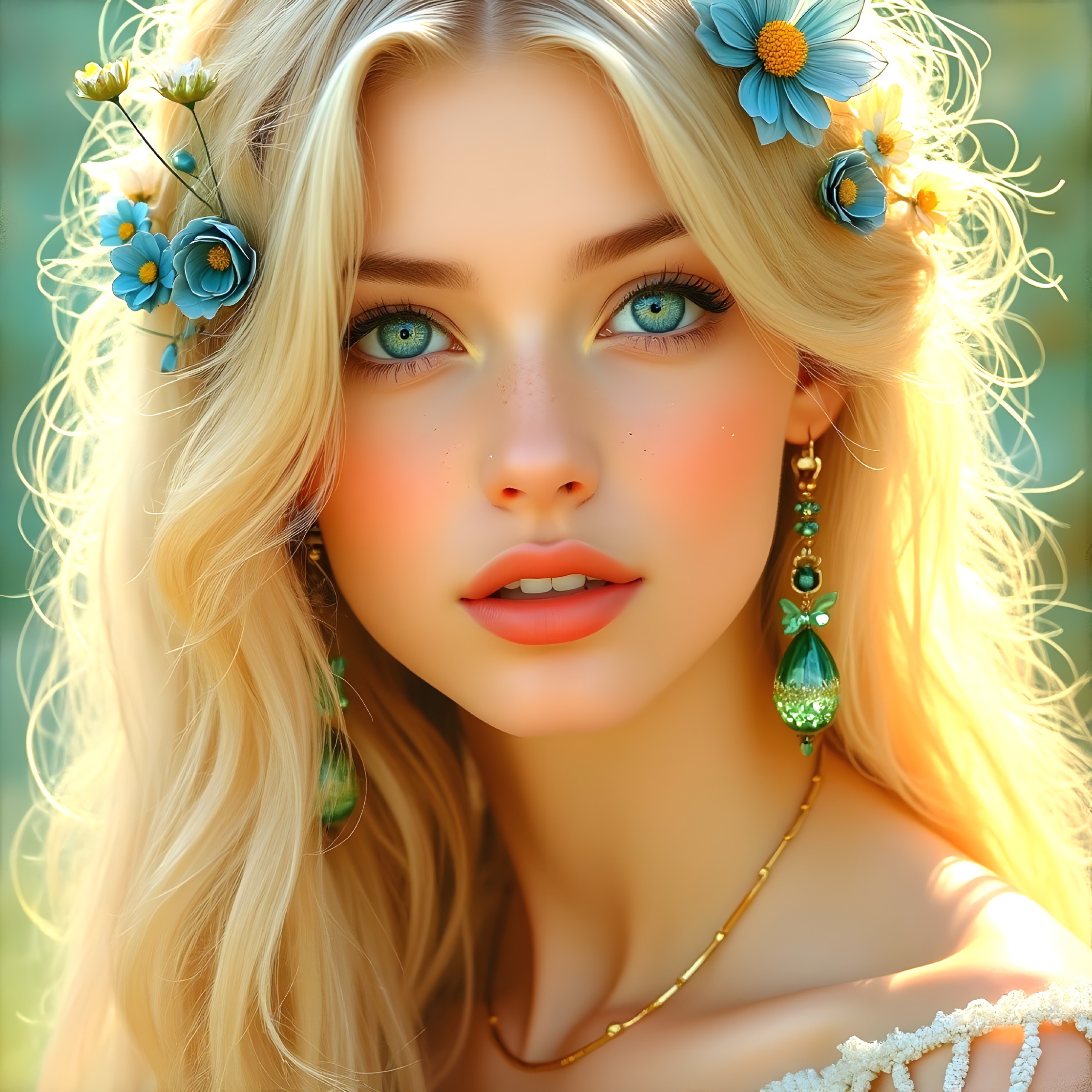 Close-Up Portrait of a Young Woman with Flowers