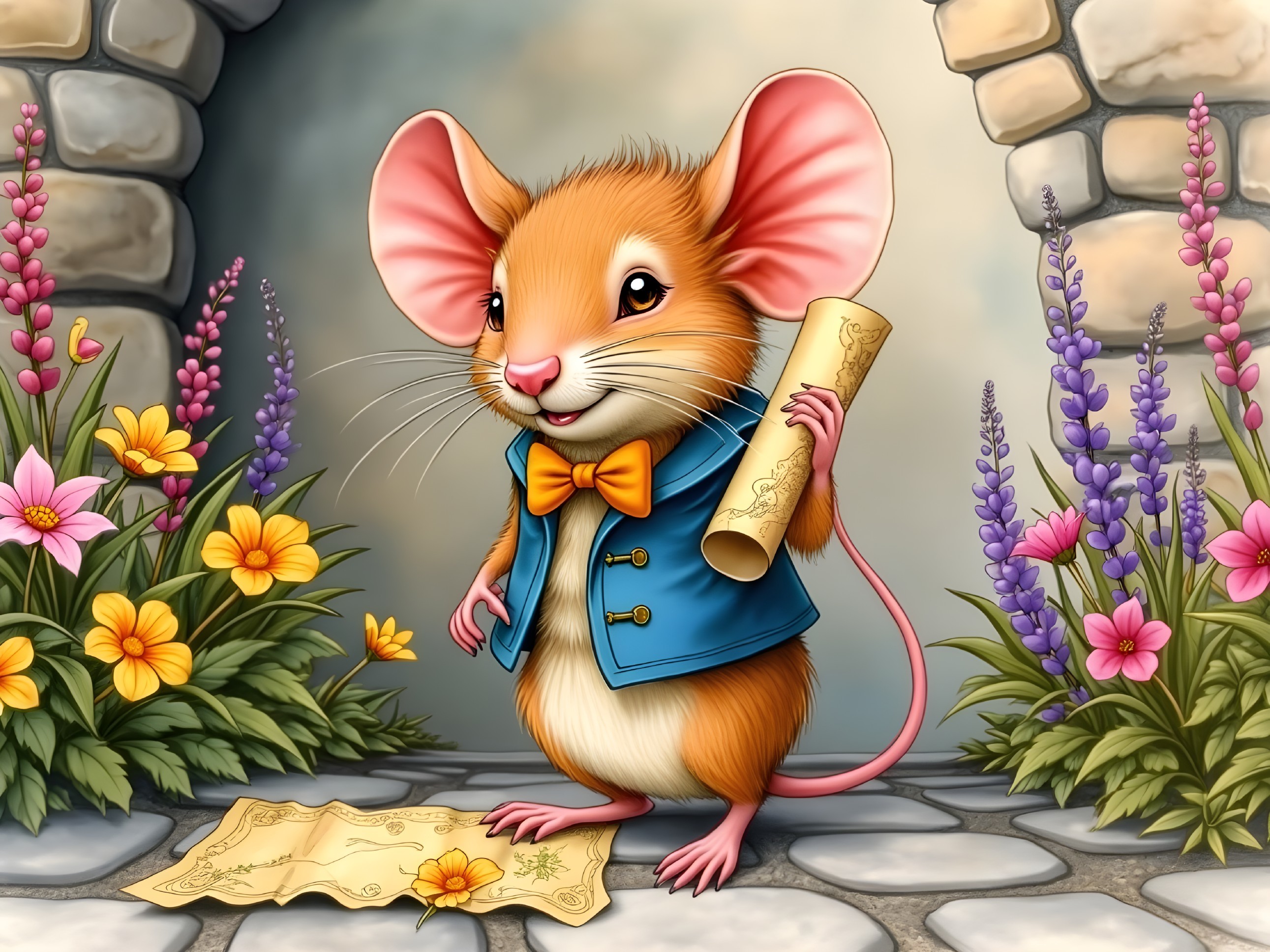 Friendly Mouse in a Vibrant Garden Setting