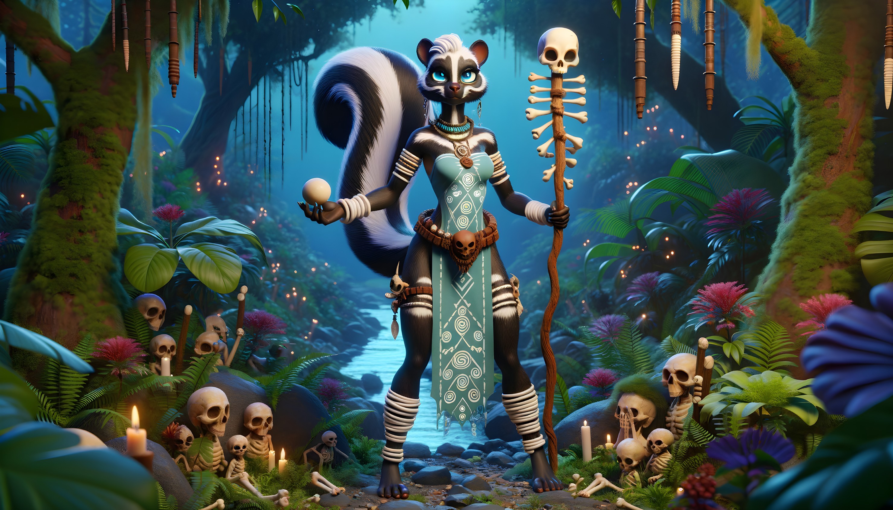Anthropomorphic Character in Mystical Jungle Setting