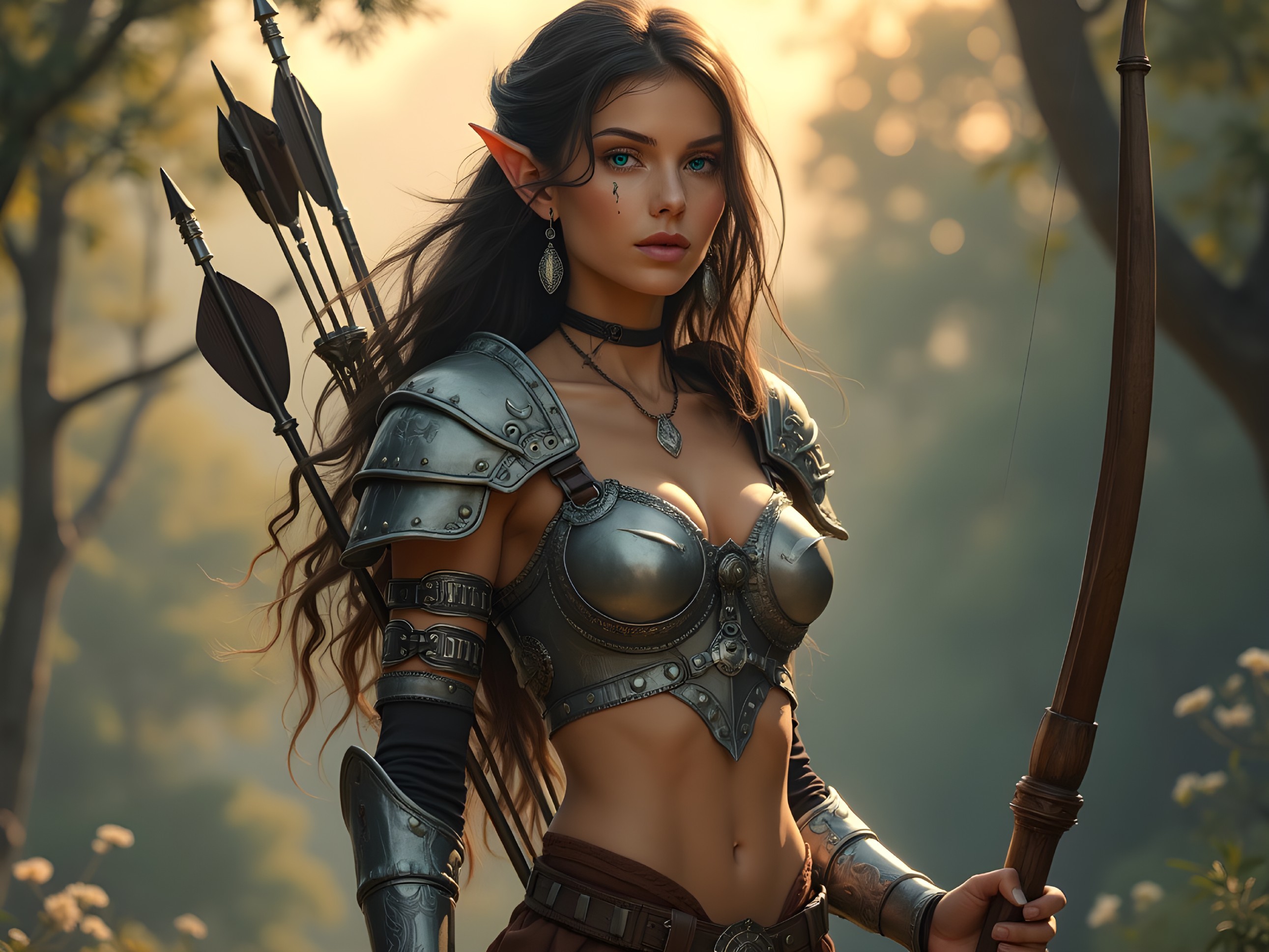 Elven Warrior in Silver Armor in Sunlit Forest