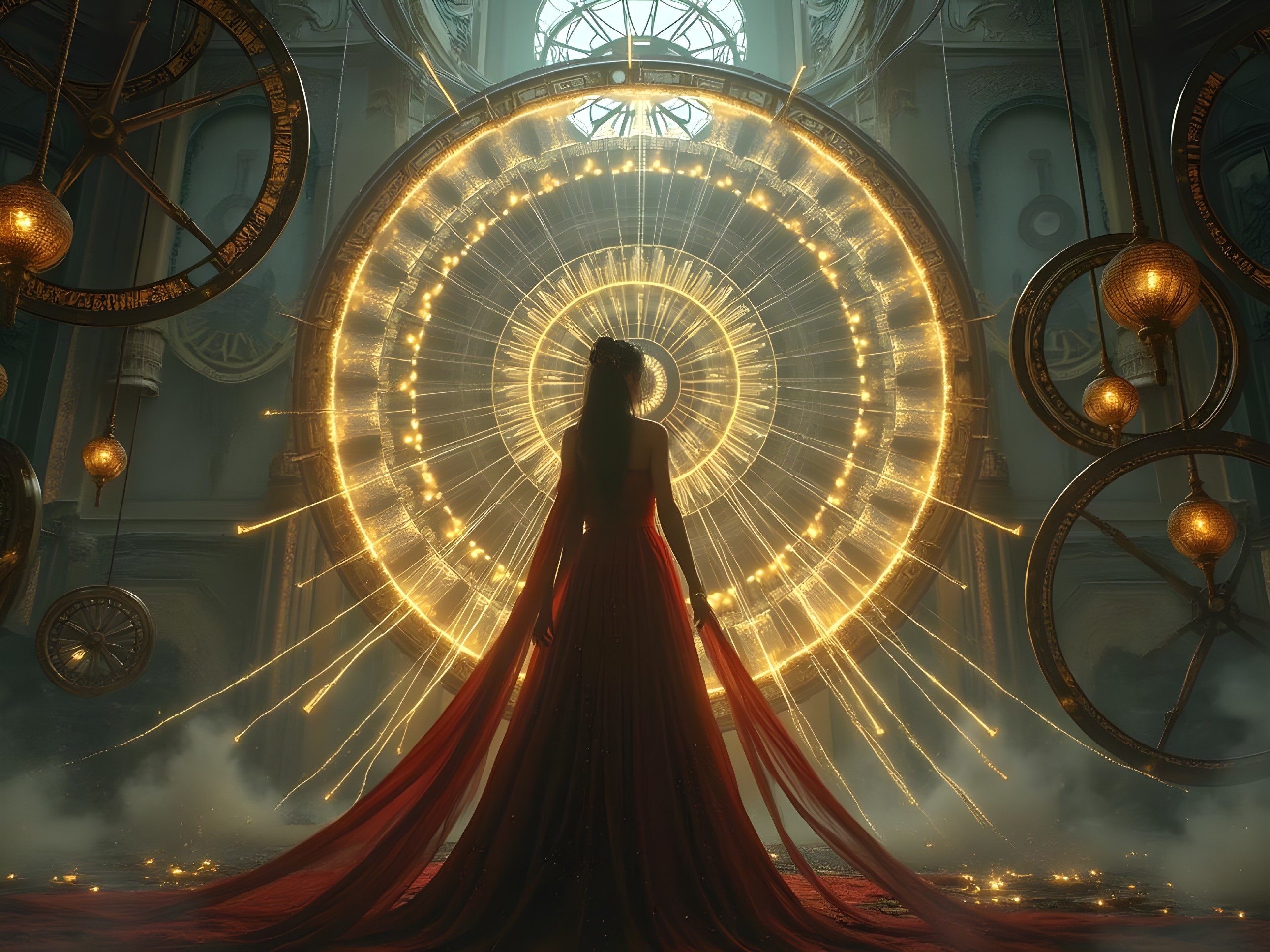 Silhouette Against Illuminated Clockwork Backdrop