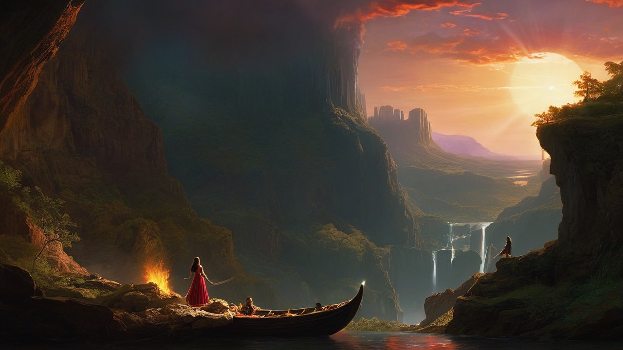 Golden Sunset Over Cliffs and Tranquil River Scene