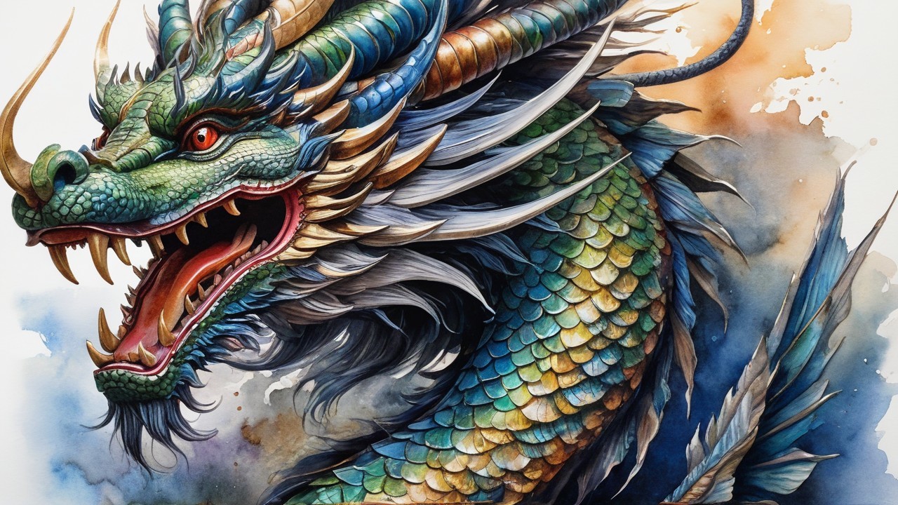 Vibrant Dragon with Colorful Watercolor Background