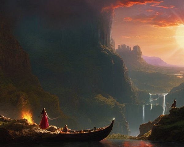Golden Sunset Over Cliffs and Tranquil River Scene