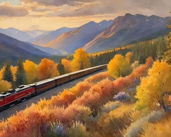 Red Train in Vibrant Autumn Valley Landscape