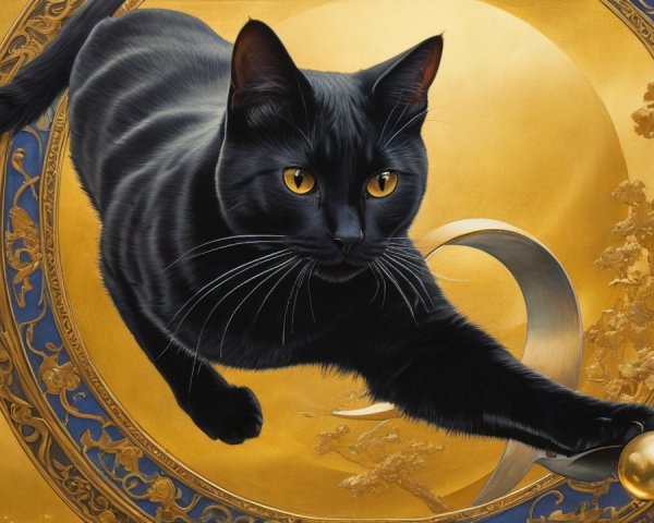 Black Cat with Golden Orb on Vibrant Background