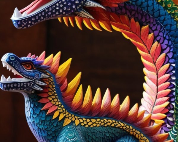 Intricately Designed Two-Headed Dragon Sculpture