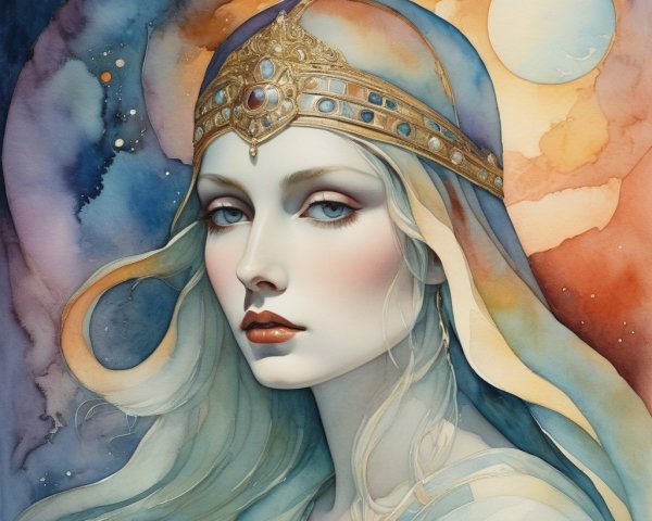 Ethereal Woman with Flowing Hair and Soft Background