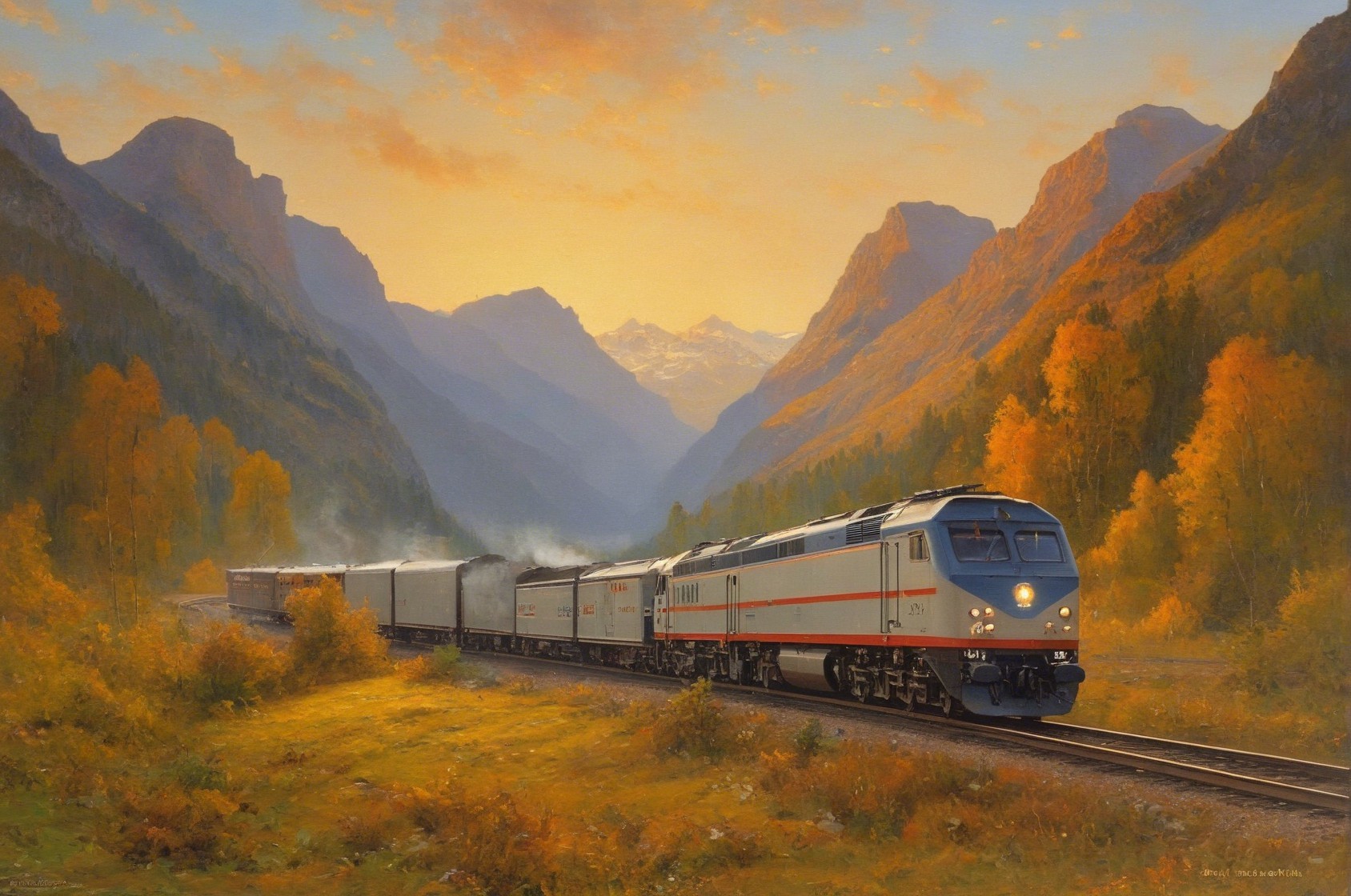 Train Journey Through Autumn Mountain Valley景色