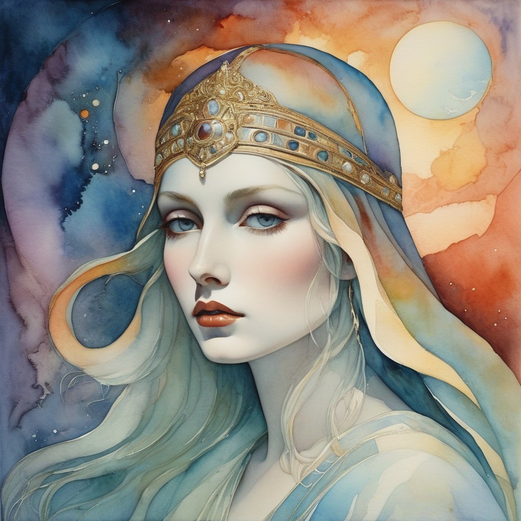 Ethereal Woman with Flowing Hair and Soft Background
