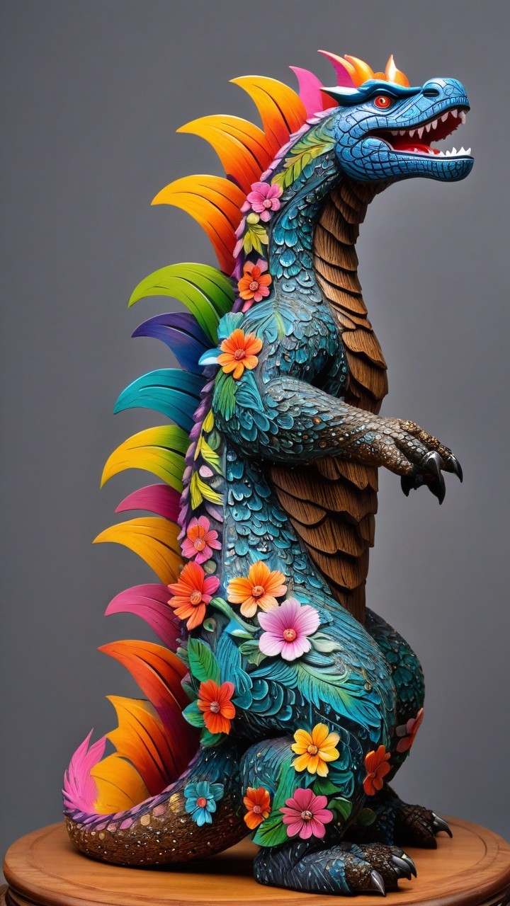 Vibrant Dragon Sculpture with Colorful Details