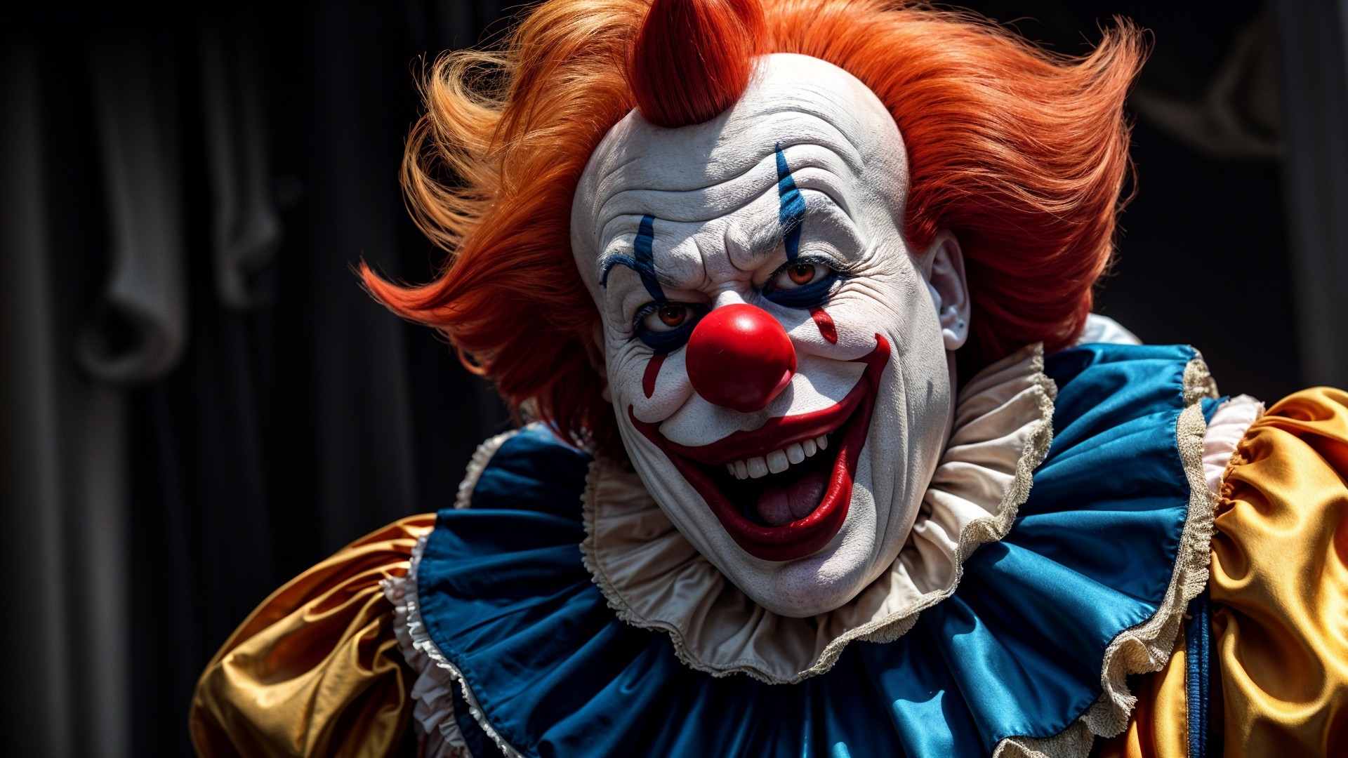 Vividly Dressed Clown with Exaggerated Features