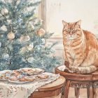 Cozy Room with Cat, Christmas Tree, and Cookies