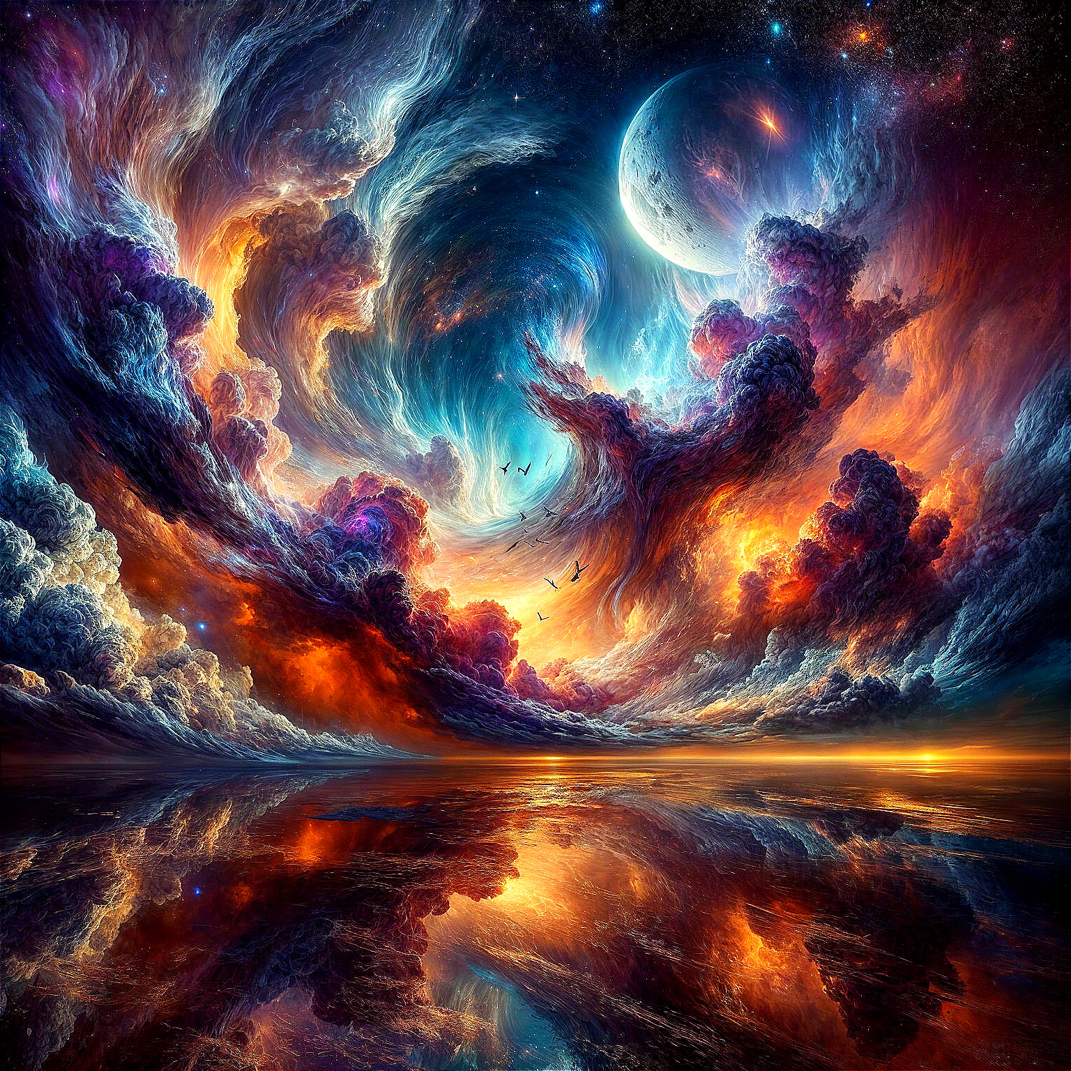 Vibrant Cosmic Landscape with Luminous Planet and Stars