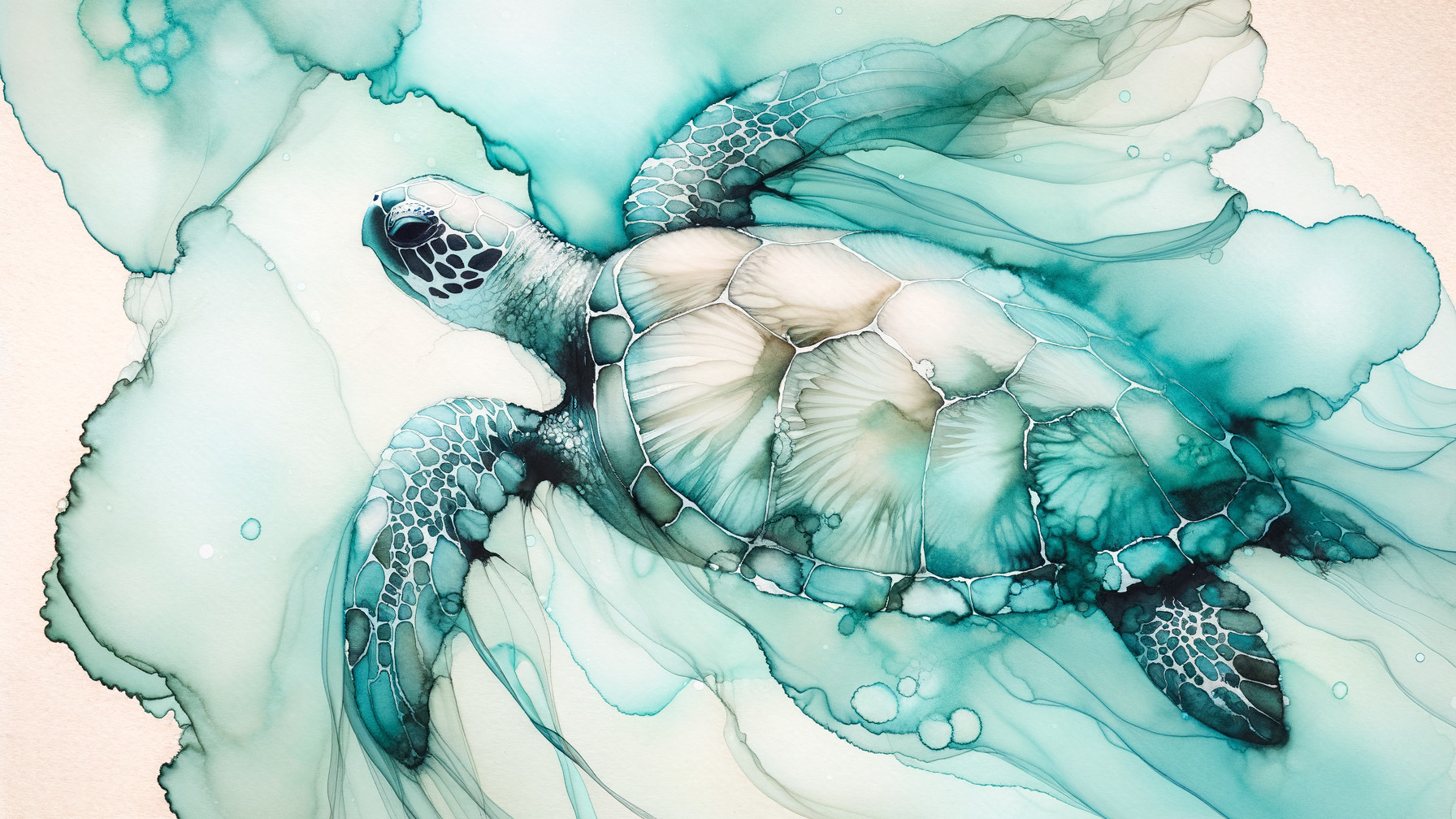 Watercolor Painting of a Turtle in Aqua Tones