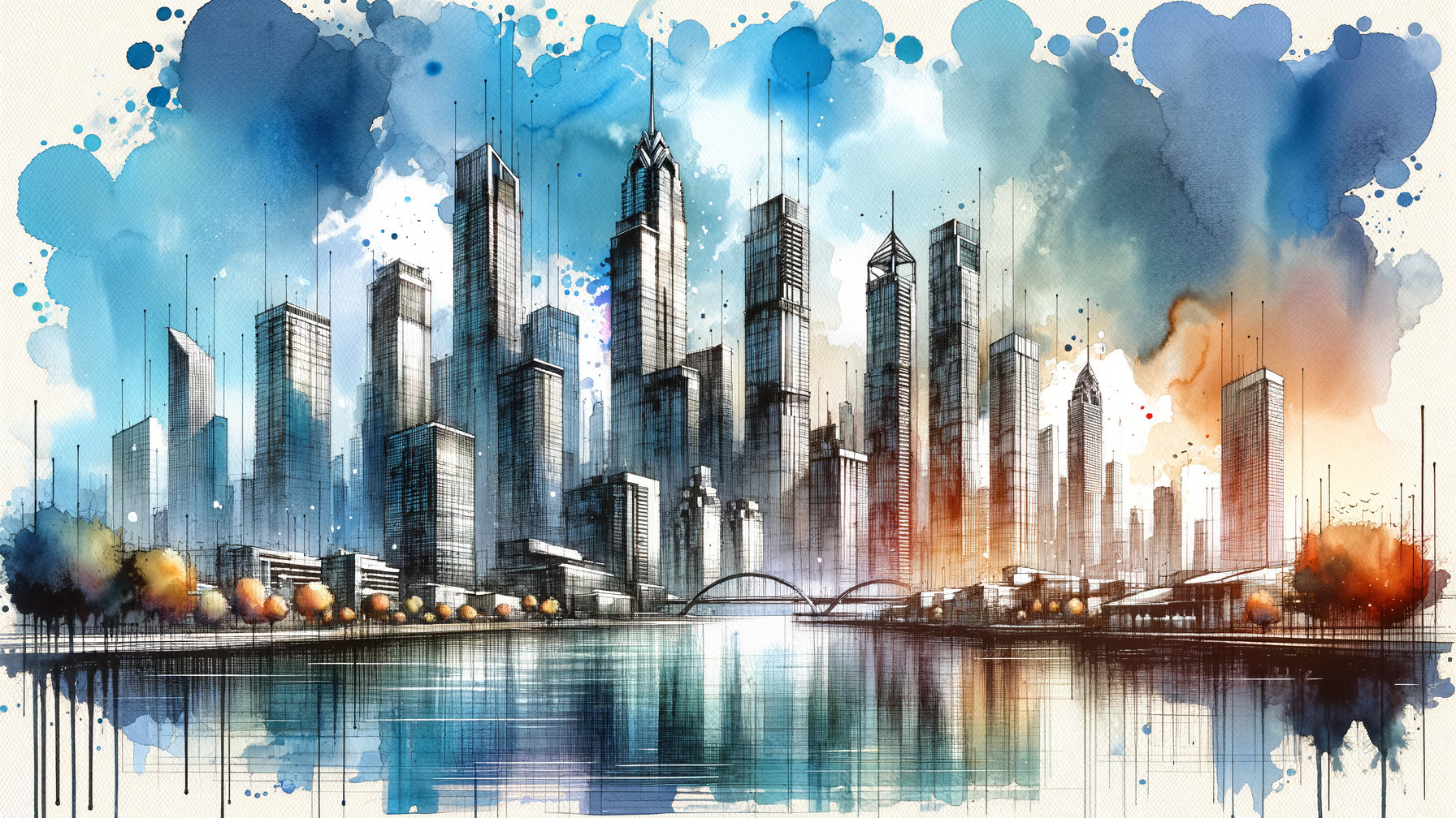 Vibrant Cityscape Illustration with Colorful Skyscrapers