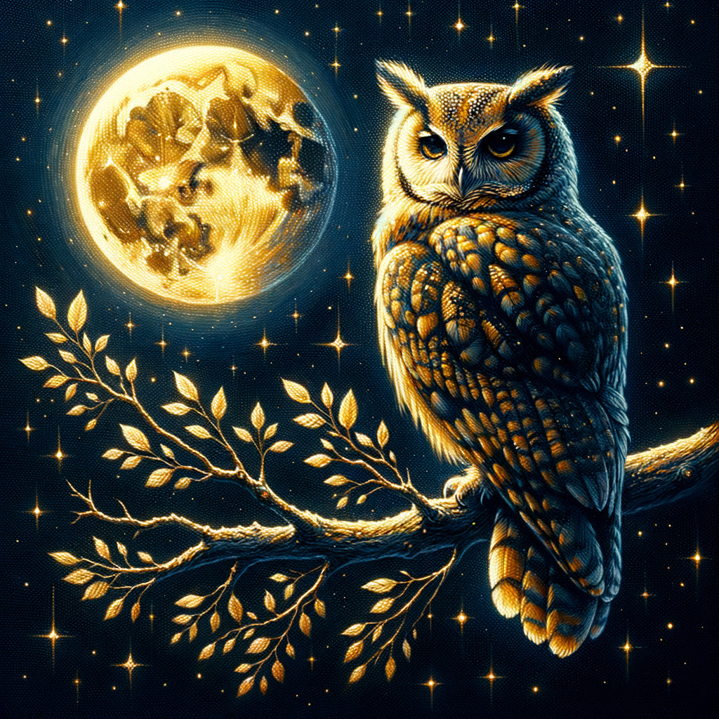Majestic owl on a branch under a starry night sky