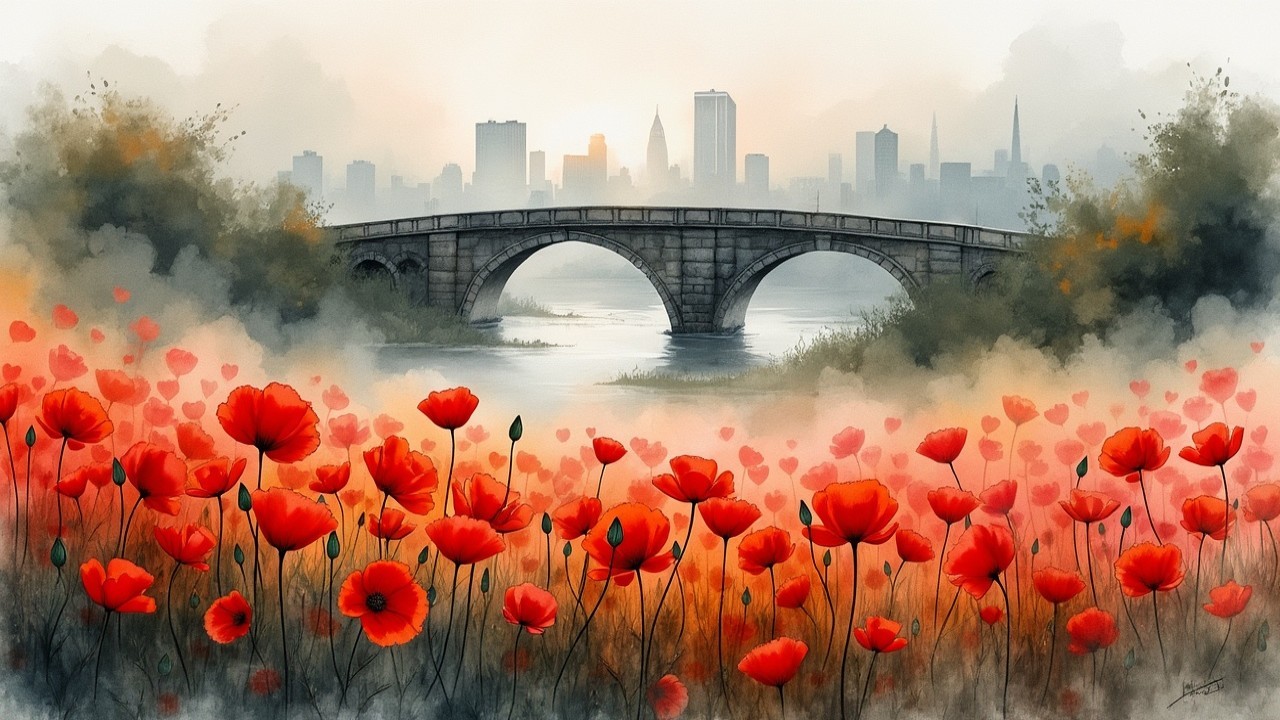 Serene Landscape with Stone Bridge and River View