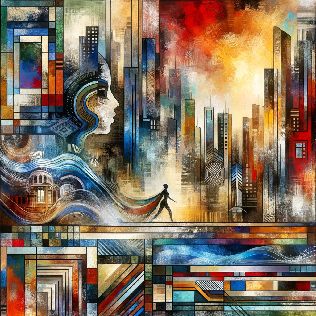 Abstract Cityscape with Woman's Profile and Colors