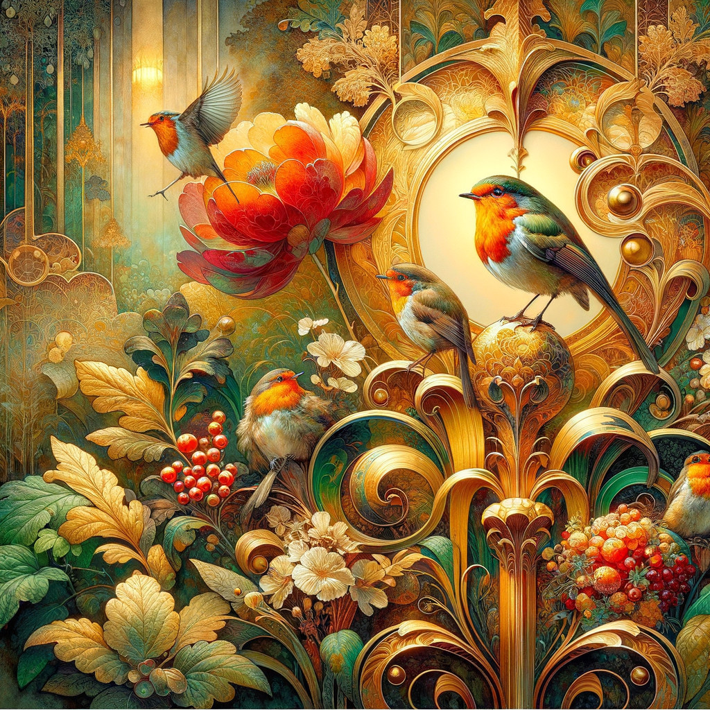 Colorful Birds and Floral Designs in Vibrant Scene