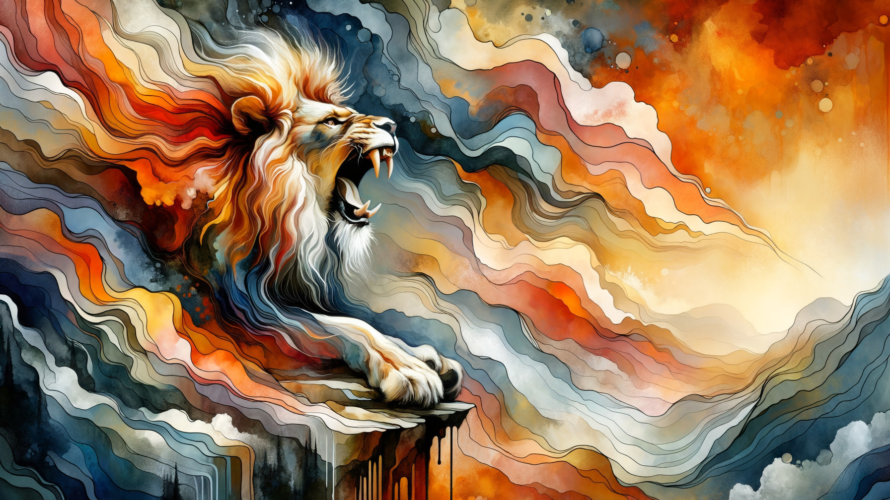 Vibrant Illustration of a Roaring Lion with Colorful Mane
