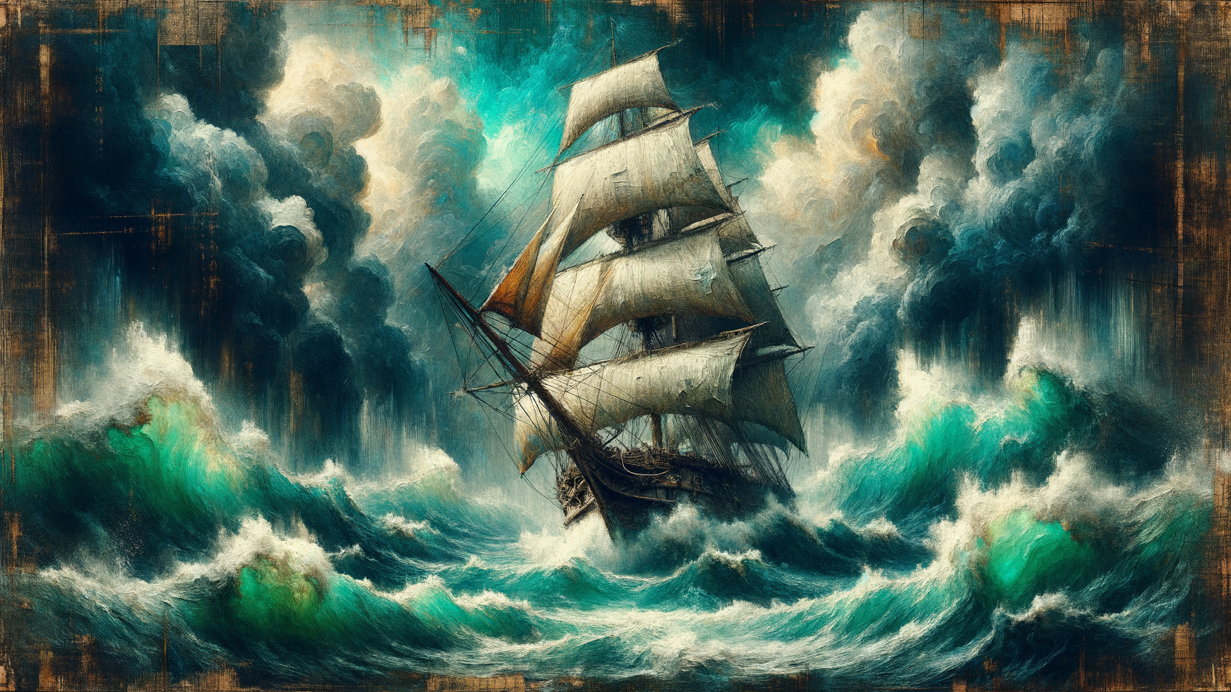 Majestic Ship Navigating Turbulent Ocean Waves