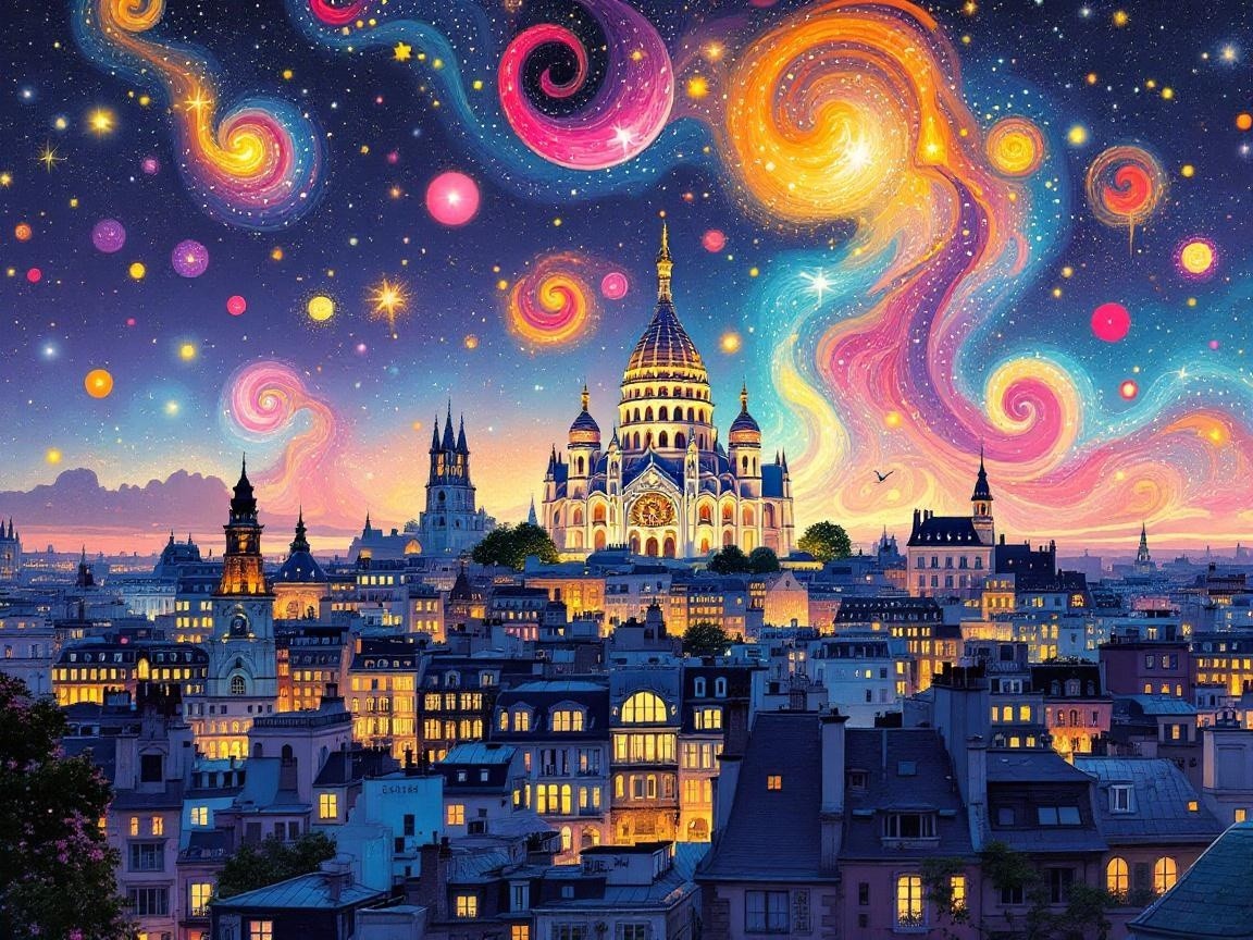 Vibrant Cityscape Under Colorful Night Sky