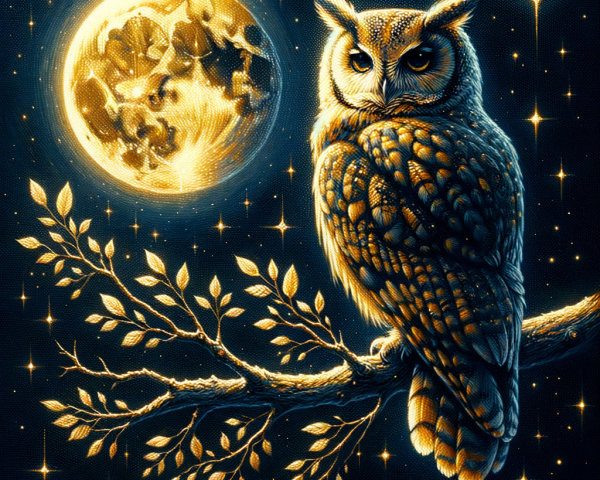 Majestic owl on a branch under a starry night sky