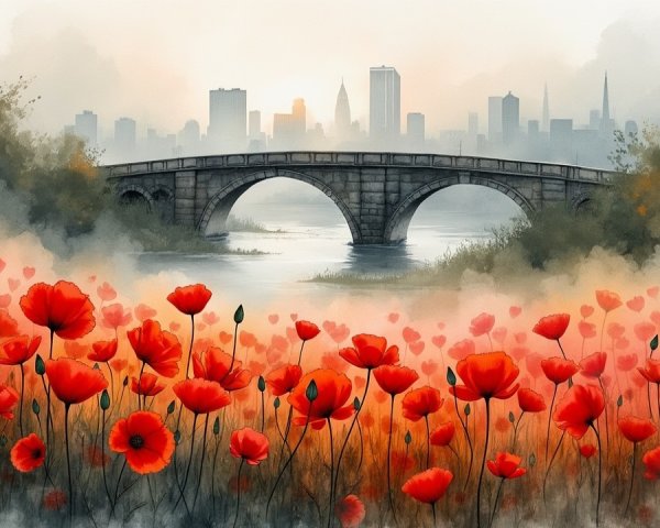 Serene Landscape with Stone Bridge and River View