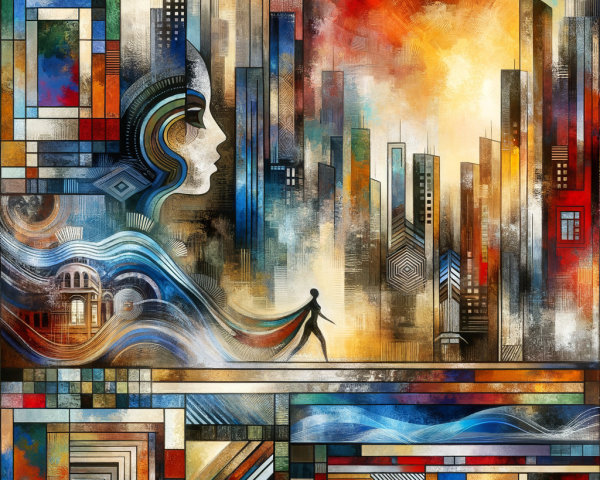Abstract Cityscape with Woman's Profile and Colors