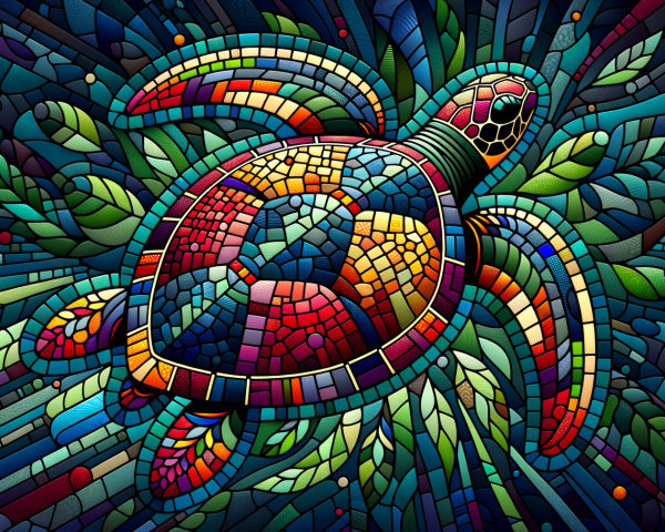 Vibrant Stained-Glass Turtle with Colorful Leaves