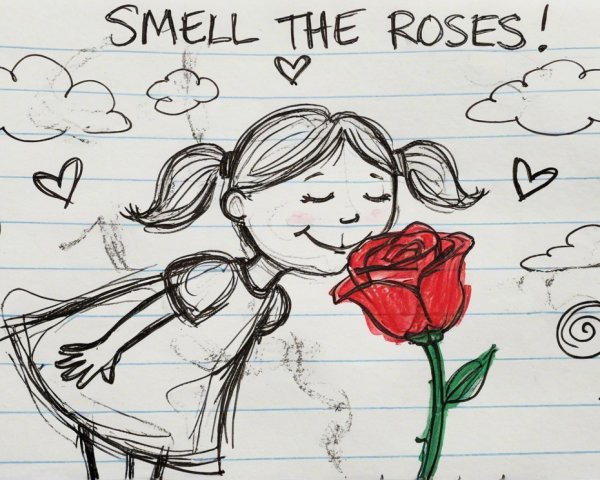 Playful Illustration of a Girl Smelling a Rose
