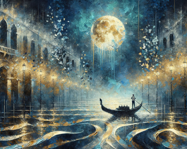 Serene Nighttime Canal Scene with Moonlit Gondola