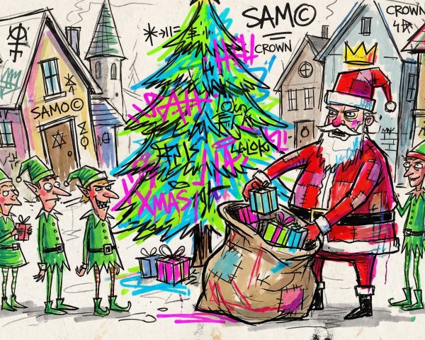 Urban Alleyway with Christmas Theme in Watercolor Style