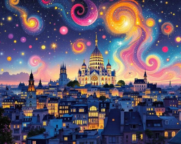 Vibrant Cityscape Under Colorful Night Sky