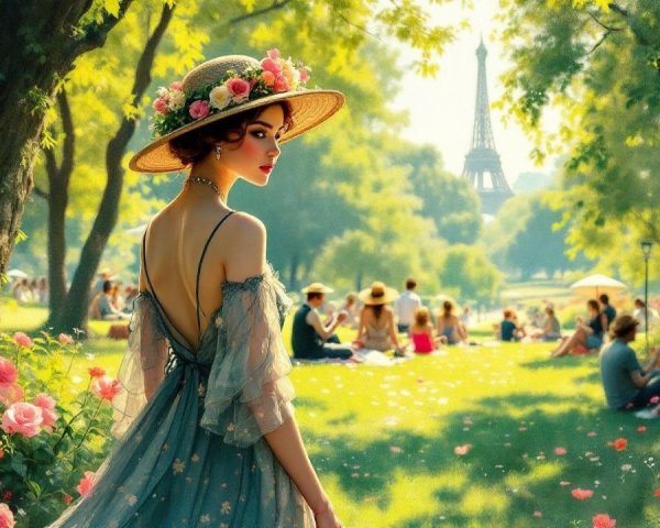 Woman in Blue Gown with Eiffel Tower Background