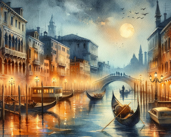 Venetian Canal Evening Scene with Soft Reflections
