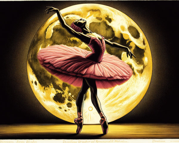 Ballerina in Pink Tutu Posing Under Full Moon