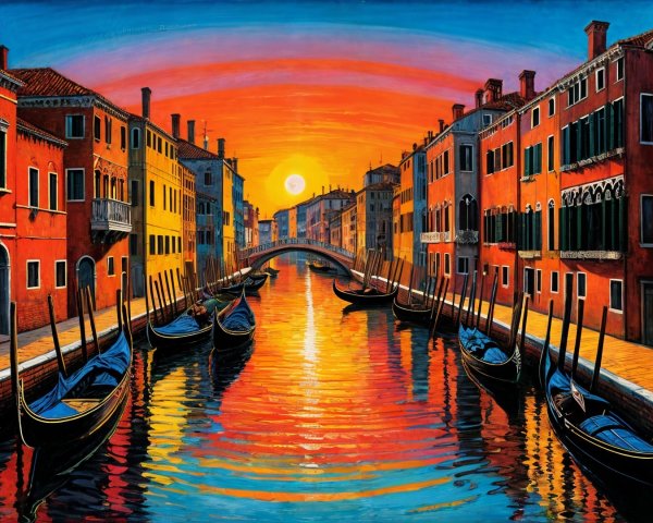Vibrant Sunset Over Picturesque Canal in Italy